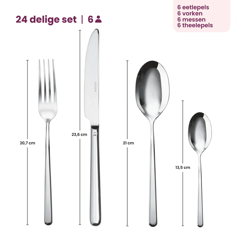 Sambonet Besteckset Linear - Schwarz - 24-teilig / 6 Personen