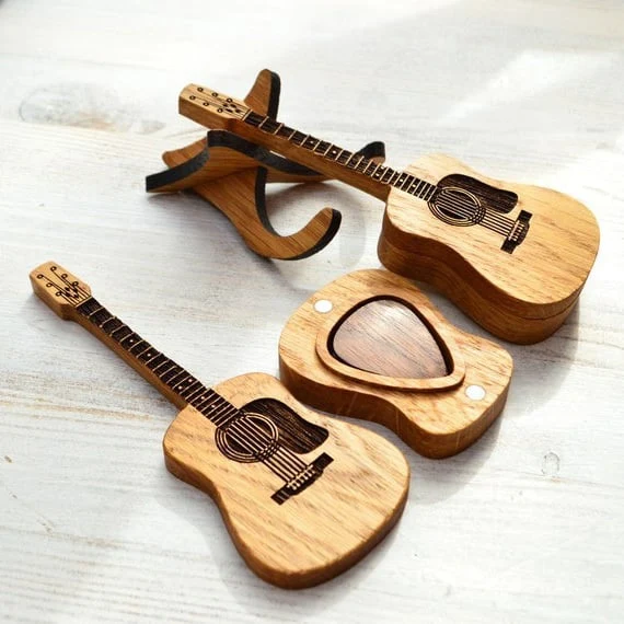 Houten Gitaar-Pick-Doos met Standaard