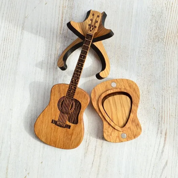 Houten Gitaar-Pick-Doos met Standaard
