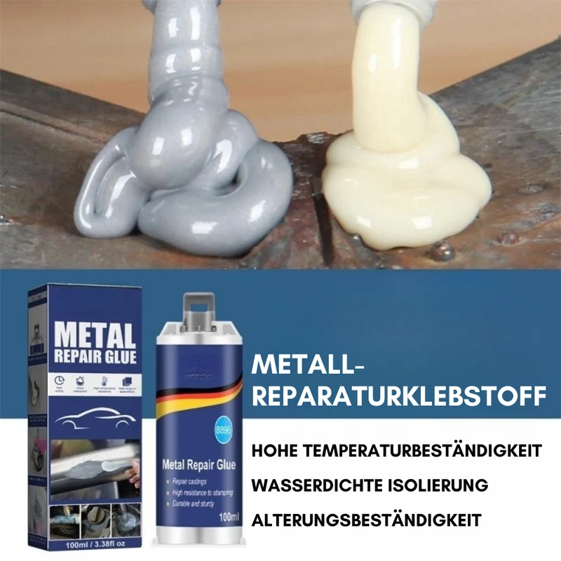 Hochleistungs-Metall-Reparaturkleber | Industriekleber voor Gietijzer, Staal & Aluminium | Hittebestendig & Waterdicht | 100ml Vloeibaar Metaal Reparatieset | Zilver