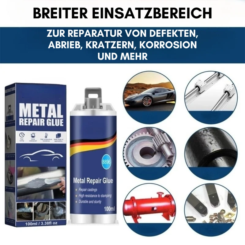 Hochleistungs-Metall-Reparaturkleber | Industriekleber voor Gietijzer, Staal & Aluminium | Hittebestendig & Waterdicht | 100ml Vloeibaar Metaal Reparatieset | Zilver