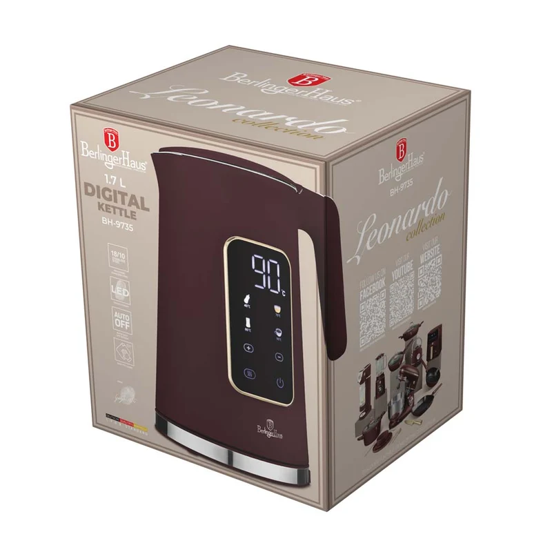 BerlingerHaus Wasserkocher Digital Matt Bordeaux - Temperatureinstellung - 1,7 Liter - 2200W
