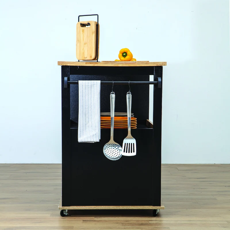 Keukeneiland op wielen hout zwart Five®