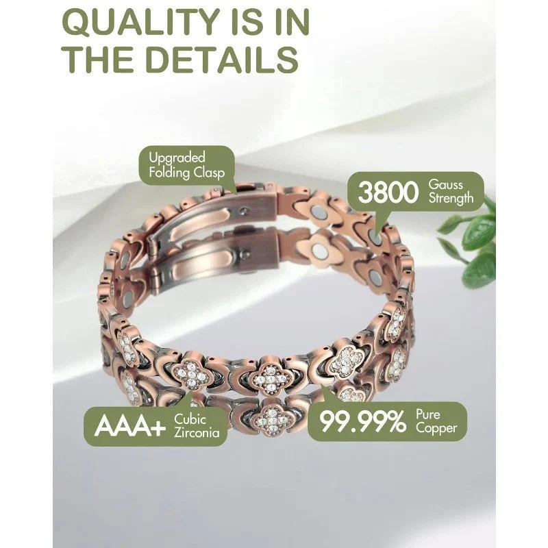 GlamClover Infinity Klaver Koper Magnetische Armband met Versteller