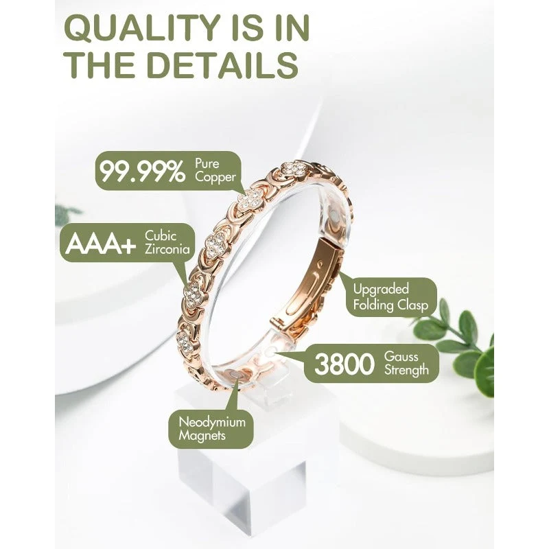 GlamClover Infinity Klaver Koper Magnetische Armband met Versteller