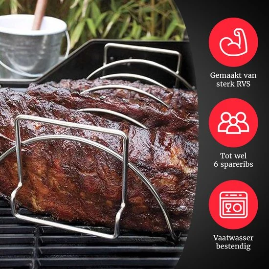 Cookinglife Spareribs Komplett BBQ Set - Mit Rub, Halter, Saucepfanne & Metzgerpapier