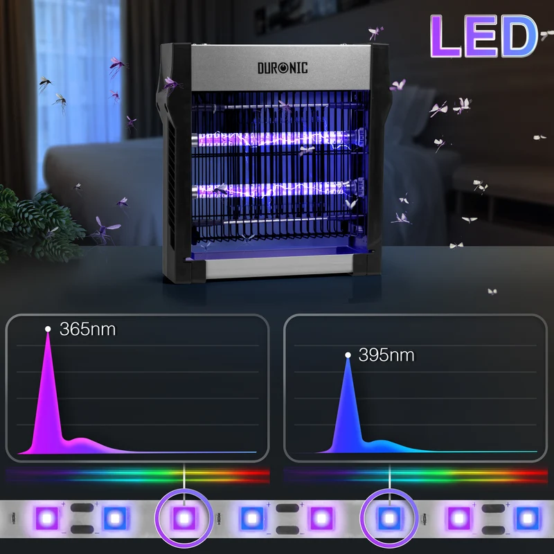 Duronic FK2X4 Elektrischer Fliegenfänger, Kleiner UV-Insektenvernichter | Zwei UV-Spektren, herausnehmbare Auffangschale und Aufhängekette, 8W energiesparende Insektenfalle für Küche und Zuhause