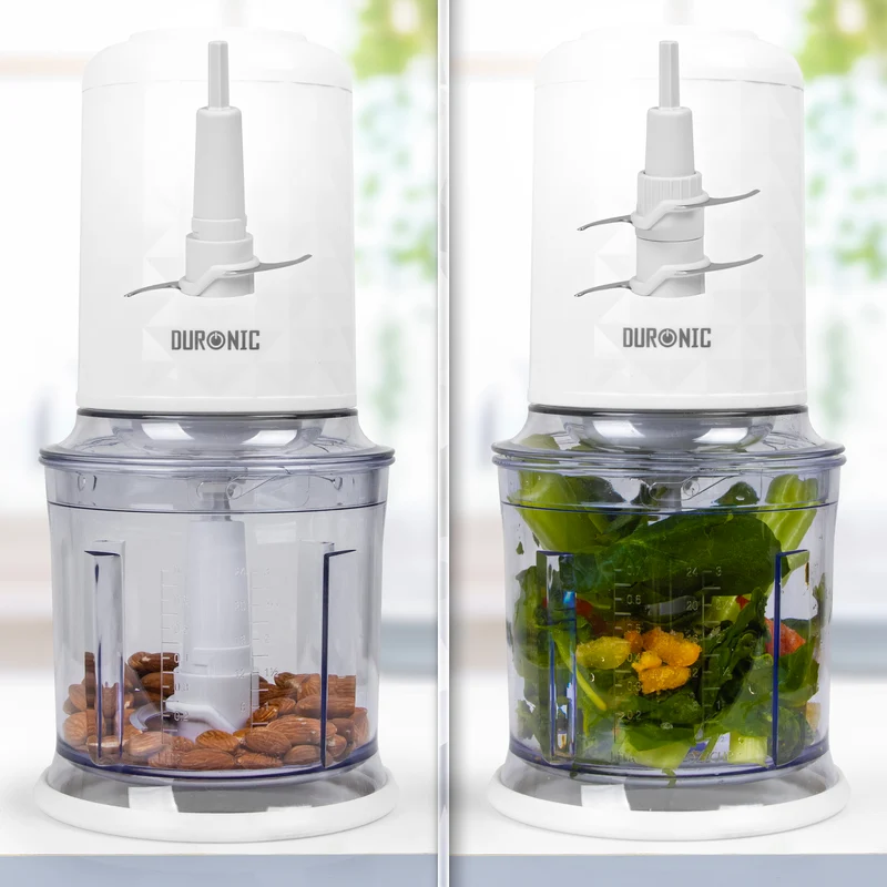 Duronic CH57 WE Elektrischer Zerkleinerer 500W, 2x 700 ml Schüsseln mit Deckel, Küchenmaschine für Gemüse, Obst, Nüsse & Kräuter, Ideal für Saucen, Püree & Babynahrung