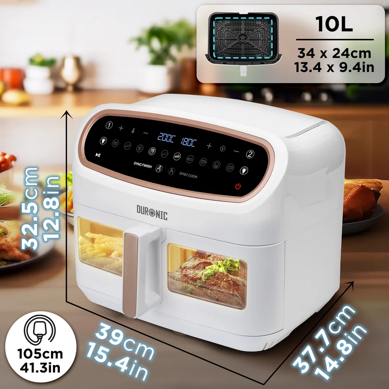 Duronic AF14 WG Heißluftfritteuse, XXL Heißluftfriteuse mit 10 Liter für Pommes, Friteuse HLF 10L Volumen Airfryer, Air Fryer für Rezepte ohne Öl