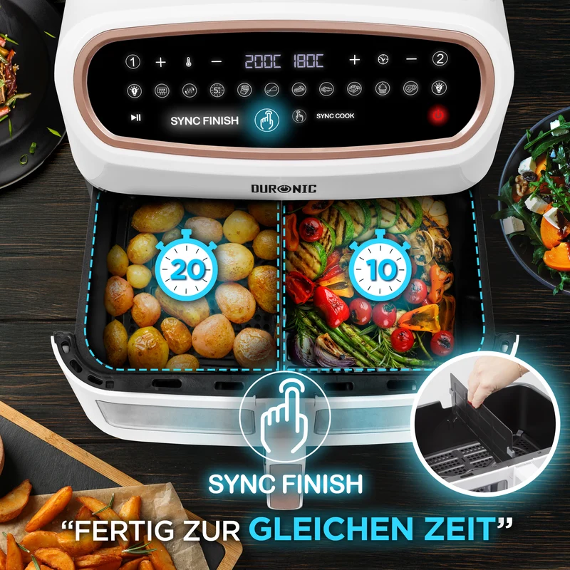 Duronic AF14 WG Heißluftfritteuse, XXL Heißluftfriteuse mit 10 Liter für Pommes, Friteuse HLF 10L Volumen Airfryer, Air Fryer für Rezepte ohne Öl