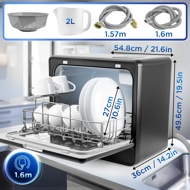 Duronic DW10 BK Spülmaschine, Mini Geschirrspüler bis 6 Personen, Tischgeschirrspüler mit 5 Liter Tank, Minispülmaschine für Singles, 6 Programme