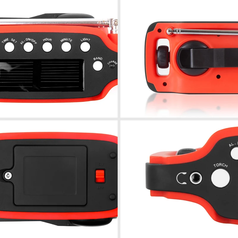 Duronic Apex Radio AM/FM | Mit Radiowecker und Taschenlampe | Aufladbar mit Solar, Kurbel und USB | 300mAh Akku | Bis zu 7h Musik mit voller Ladung | Ladefunktion für Handy | Notfallradio