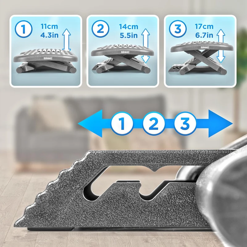 Duronic FT03 Fußstütze Schreibtisch, Höhenverstellbare Fußhocker, Fußbank mit Massagefunktion, Ergonomische Fußablage, Fußreflexzonen, Fußablage, Footrest, für Schreibtisch Büro Zubehör Gaming