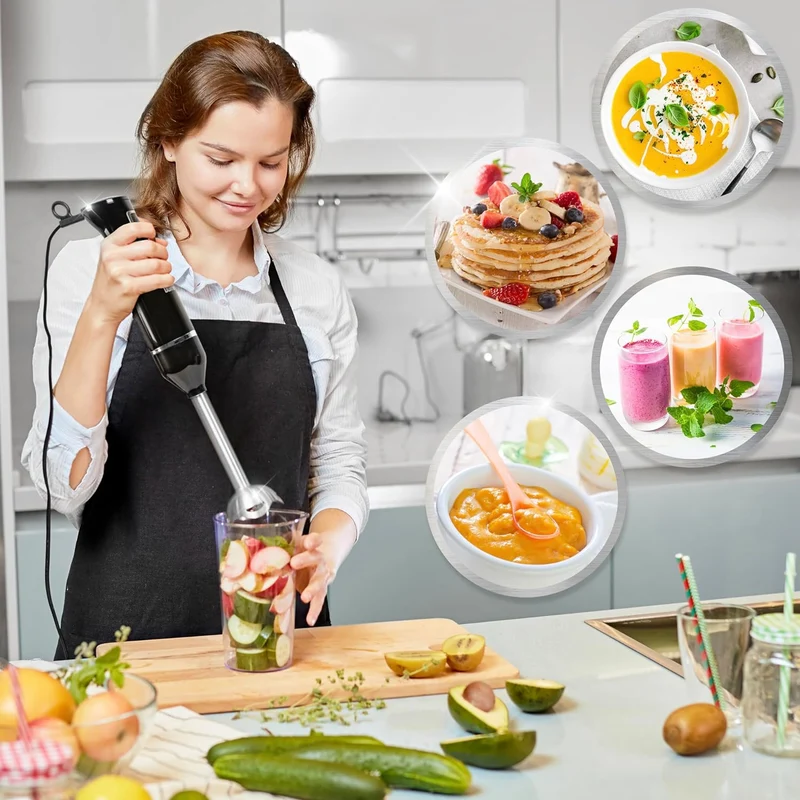 Duronic HB35C Stabmixer elektrisch, Pürierstab 350W, Edelstahl Rührstab mit 2 600ml Mix- & Messbecher, Handrührgerät, Ergonomischer Hand blender, für Babynahrung, Suppe, Smoothies, Püree, Sauce