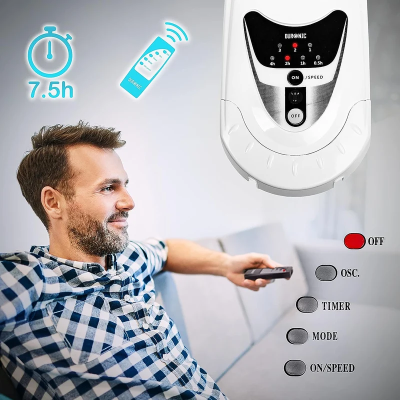 Duronic FN55 WE Wandventilator 60W | Durchmesser 40 cm | Ventilator mit Timer und Fernbedienung | 3 Geschwindigkeiten | Kompakter und leiser Raumventilator für die Wand | Oszillierender Wandlüfter