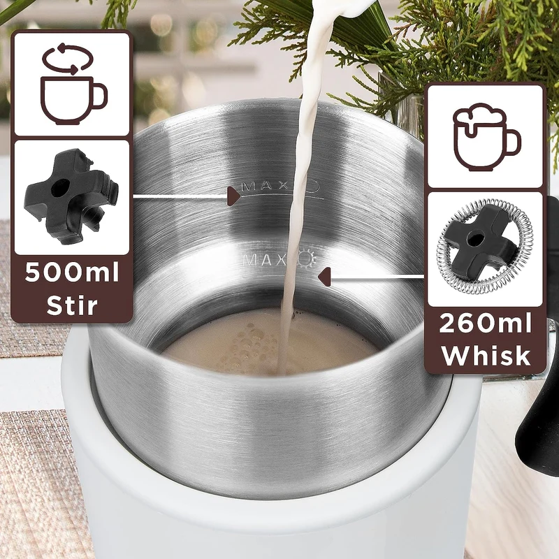Duronic MF500 WE elektrischer Milchaufschäumer, 500 ml Behälter Milchaufschäumer Induktion, automatischer Milchschäumer, heißer und kalter Milchschaum für Kaffee, Latte, Cappuccino und Kakao, Weiß