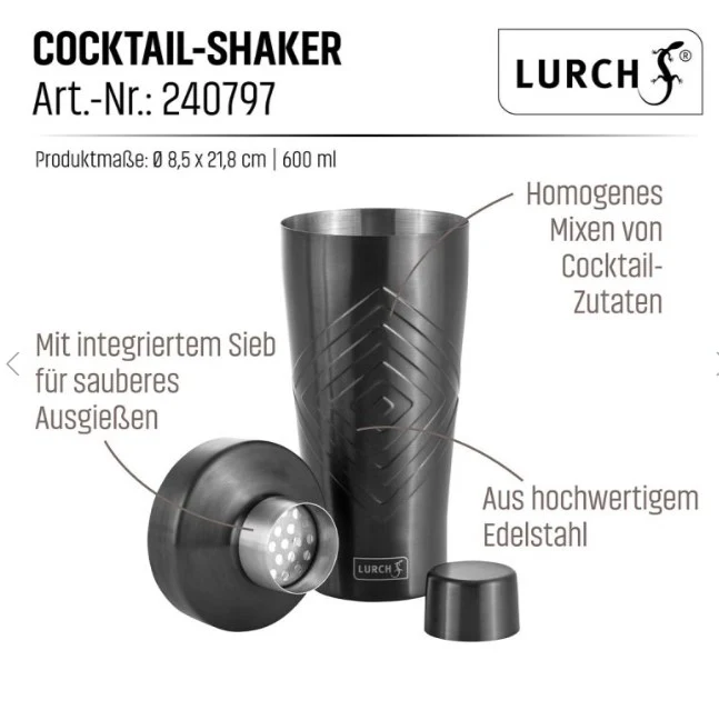 Cocktail-Shaker 600ml 3teilig Bar Kollektion