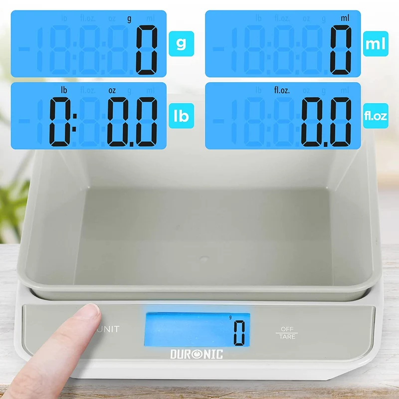 Duronic KS100 GY Küchenwaage, Küchen Waage Digital, graue Haushaltswaage mit Schüssel, Feinwaage bis 5kg, 1,2 Liter Volumen, Meal Prep für Diät