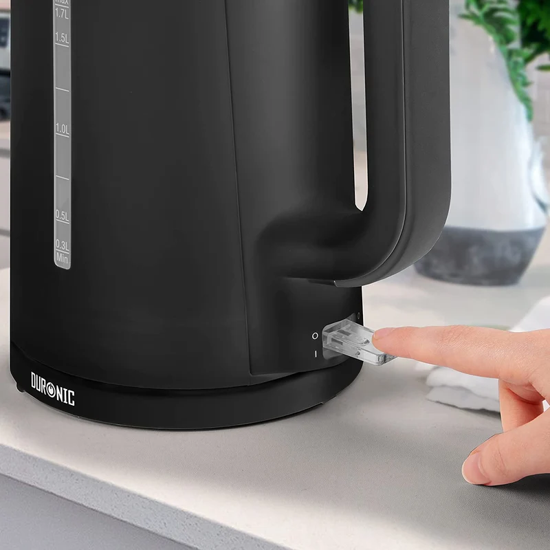Duronic Wasserkocher EK17 BK | 1,7l Fassungsvermögen | 2200 Watt | Schnellkochend | Basis mit kabellosem Wasserkocher | Automatische Abschaltung | Zeitgemäßes Design | Schwarz