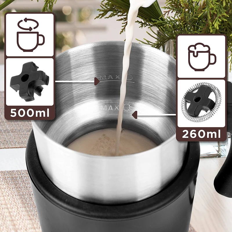Duronic MF500 BK elektrischer Milchaufschäumer, 500 ml Behälter Milchaufschäumer Induktion, automatischer Milchschäumer, heißer und kalter Milchschaum für Kaffee, Latte, Cappuccino und Kakao, Schwarz
