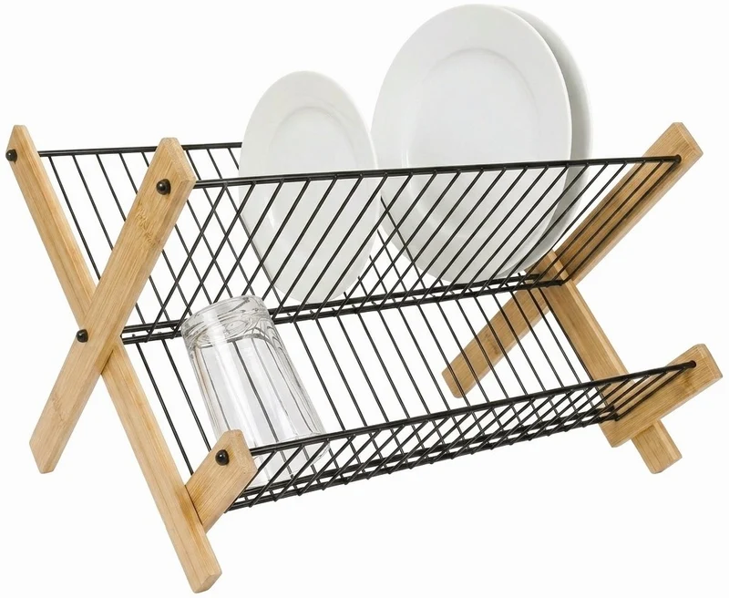 Cookinglife Abtropfgestell Zusammenklappbar - Schwarzes Metall & Bambus