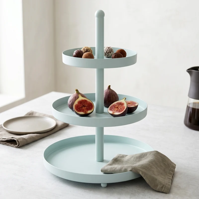 Cookinglife Etagere Metall - Blau / Mint - ø 15, 20 & 25 cm - 3-stufig - 35 cm hoch