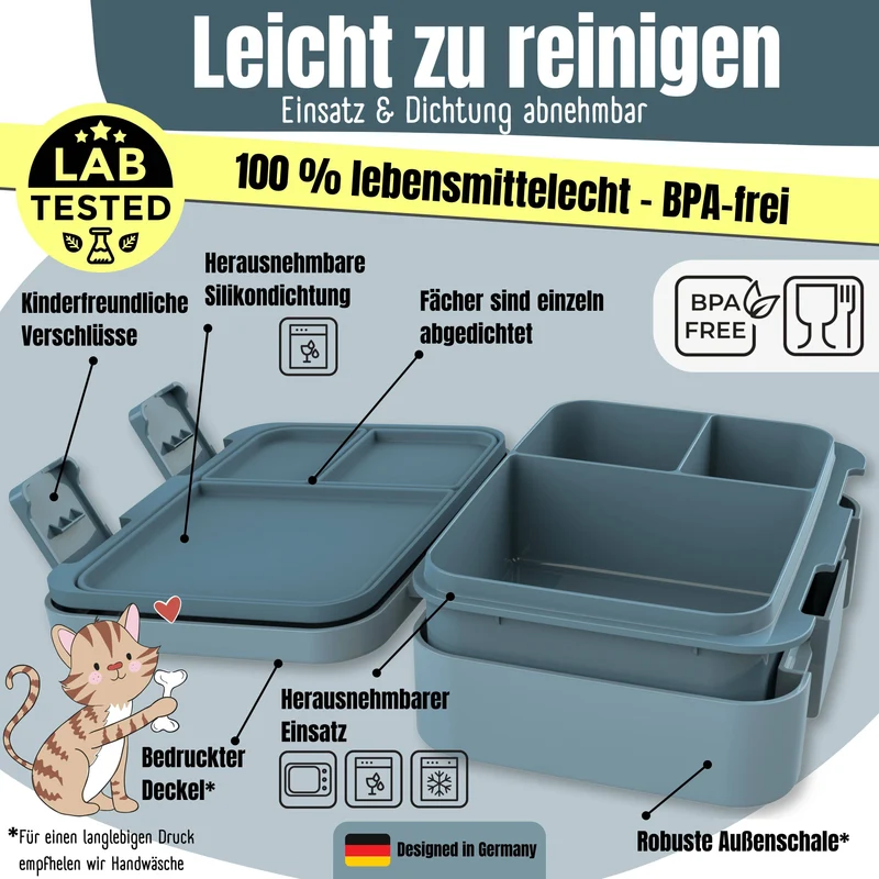 Brotdose mit Fächern, leicht & auslaufsicher - Bagger blau