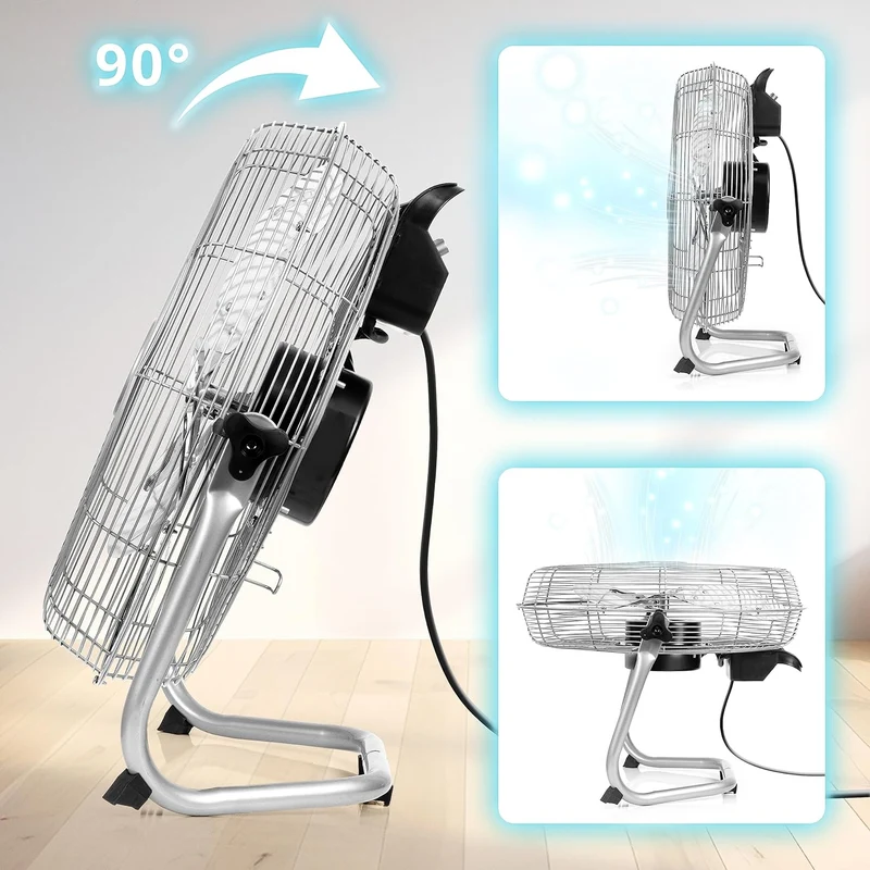 Duronic FN20 Bodengebläse | Ventilator 50 cm | Bodenventilator mit 4 Geschwindigkeitsstufen | 120 W Standventilator in Chrom | Windmaschine mit hohem Luftdurchsatz | Verstellbar in Neigung um 90°