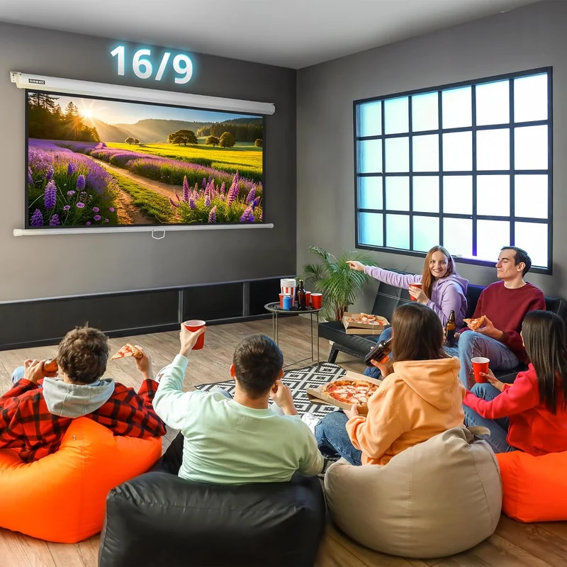Duronic MPS100 16:9 WE Beamer Leinwand | 100 Zoll Projektor Leinwand | 16:9 Heimkino | Gain +1 Rolloleinwand für Wand oder Deckenmontage | 4K UHD, 3D, Full HD 1080p | Kompakte Projektionsleinwand Weiß