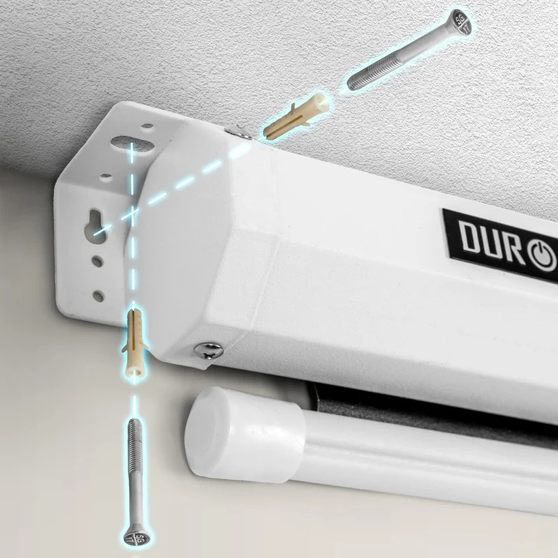 Duronic MPS90 16:9 WE Beamer Leinwand | 90 Zoll Projektor Leinwand | 16:9 Heimkino | Gain +1 Rolloleinwand für Wand- oder Deckenmontage | 4K UHD, 3D, Full HD 1080p | Kompakte Projektionsleinwand Weiß
