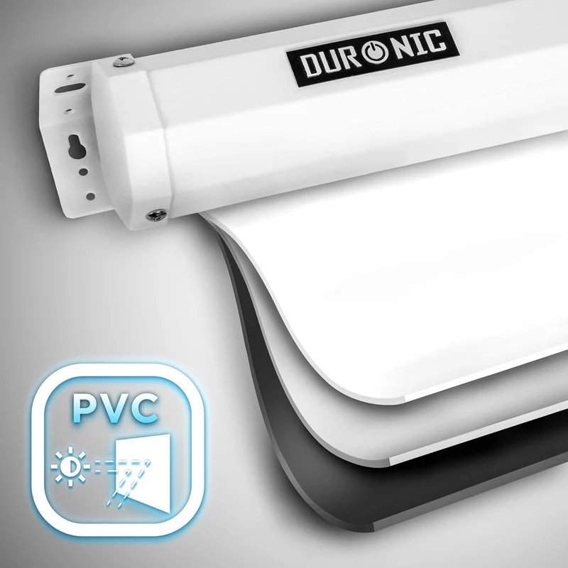 Duronic MPS60 16:9 WE Beamer Leinwand | 60 Zoll Projektor Leinwand | 16:9 Heimkino | Gain +1 Rolloleinwand für Wand- oder Deckenmontage | 4K UHD, 3D, Full HD 1080p | Kompakte Projektionsleinwand Weiß