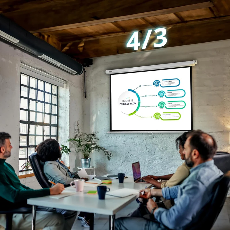 Duronic MPS60 16:9 WE Beamer Leinwand | 60 Zoll Projektor Leinwand | 16:9 Heimkino | Gain +1 Rolloleinwand für Wand- oder Deckenmontage | 4K UHD, 3D, Full HD 1080p | Kompakte Projektionsleinwand Weiß