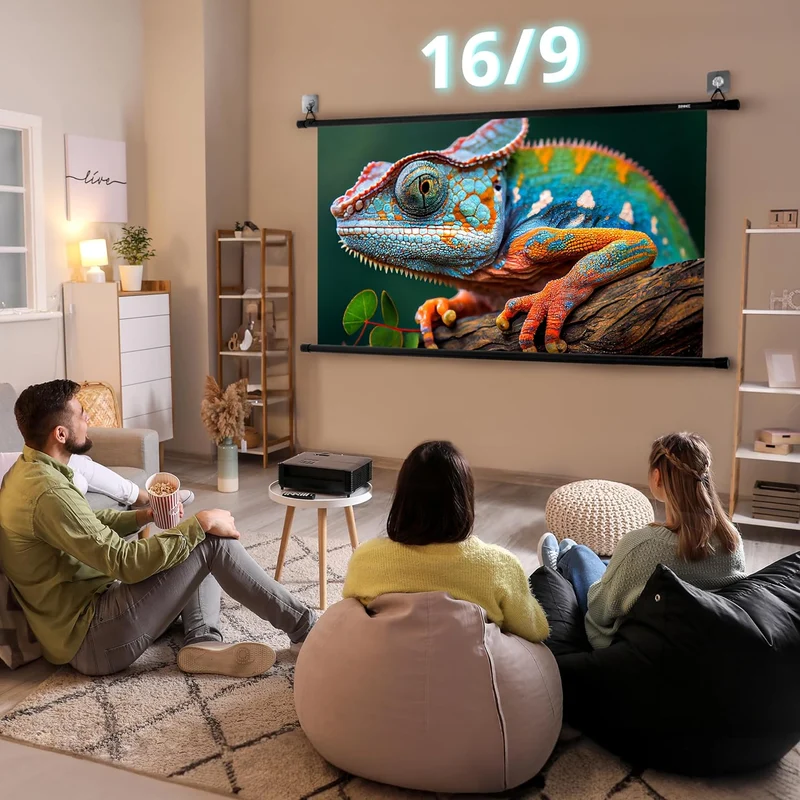 Duronic BPS90 16:9 Projektorleinwand, Beamerleinwand 90 Zoll, Heimkino mit 4K Full HD 3D, Rolloleinwand 1.0 Gain, Beamer Leinwand für Wandmontage, Filmnacht, Videoleinwand für Büro Schulen