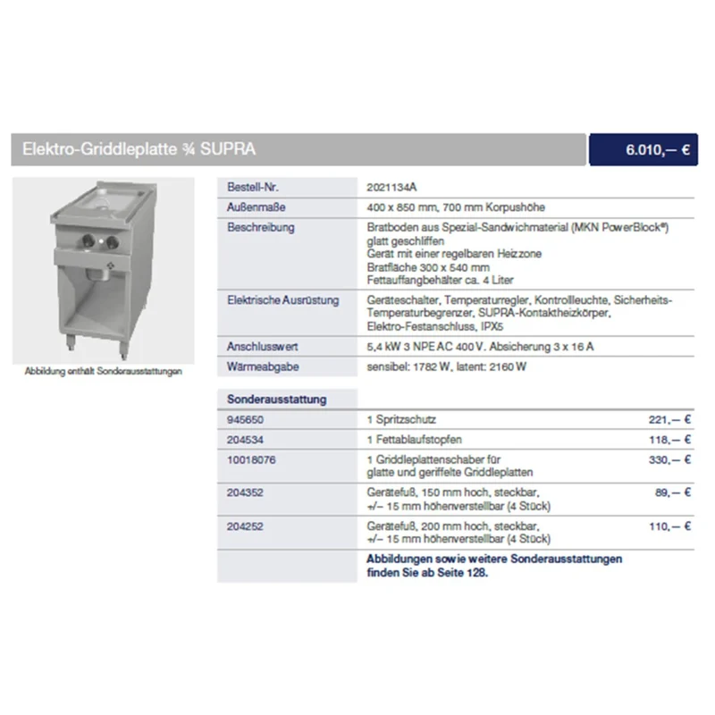 MKN Elektro Griddlepfanne Gr. 3/4 SUPRA OPTIMA 850 Sonderausstattung gebraucht