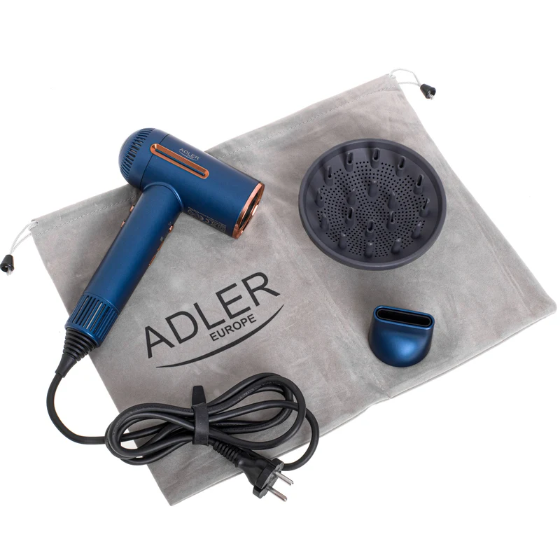 Adler AD 2271 SUPERSPEED Ionen Haartrockner blau Diffusor LED-Display