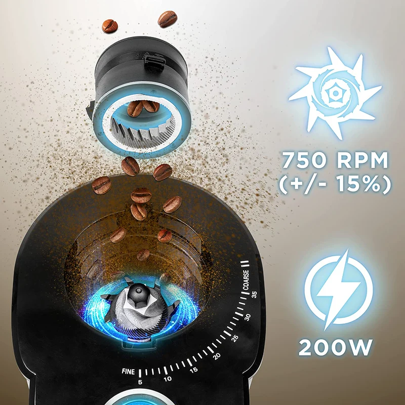 Duronic BG200 Elektrische Kegelmühle | 200 W Kaffeemühle mit Mahlwerk | 200 g Kaffeebohnen | Mahlgrad von grob bis fein | Mengendosierung bis 12 Tassen Kaffee | geeignet für French Press Café