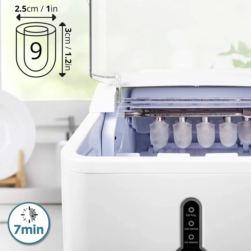 Duronic ICM120 Automatische Eiswürfelmaschine | 9 Eiswürfel in 7-9 min | 1,5 L Wassertank | Bis zu 12 kg pro 24 Stunden | 600 g Kapazität | Eismaschine 120W | Eiswürfelbereiter