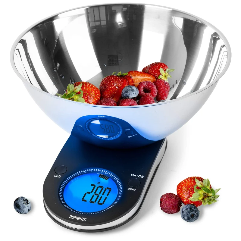 Duronic KS5000 Küchenwaage | 5 kg Digitalwaage oval mit 3 L abnehmbarer Schüssel | 1 g grammgenau Präzision-Feinwaage | Haushaltswaage mit Tara-Funktion | Digitale Waage mit Hold-Funktion | Zum Backen