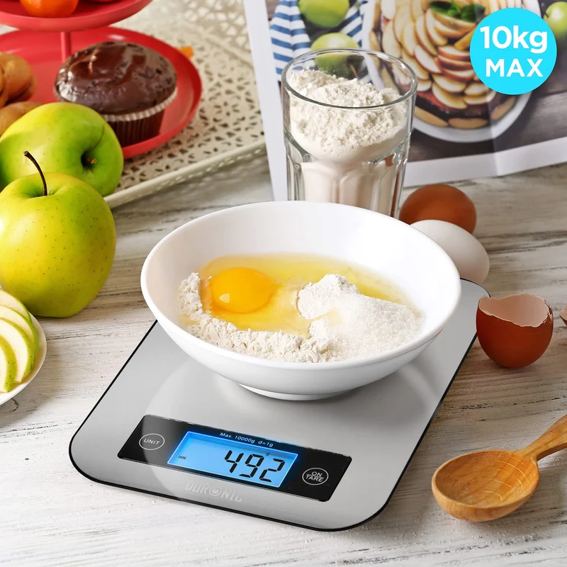 Duronic KS1007 Küchenwaage | 10 kg Digitalwaage | 1 g grammgenau Präzision-Feinwaage | Haushaltswaage mit Tara-Funktion | Digitale Waage mit Hold-Funktion | Lebensmittelwaage zum Backen und Kochen