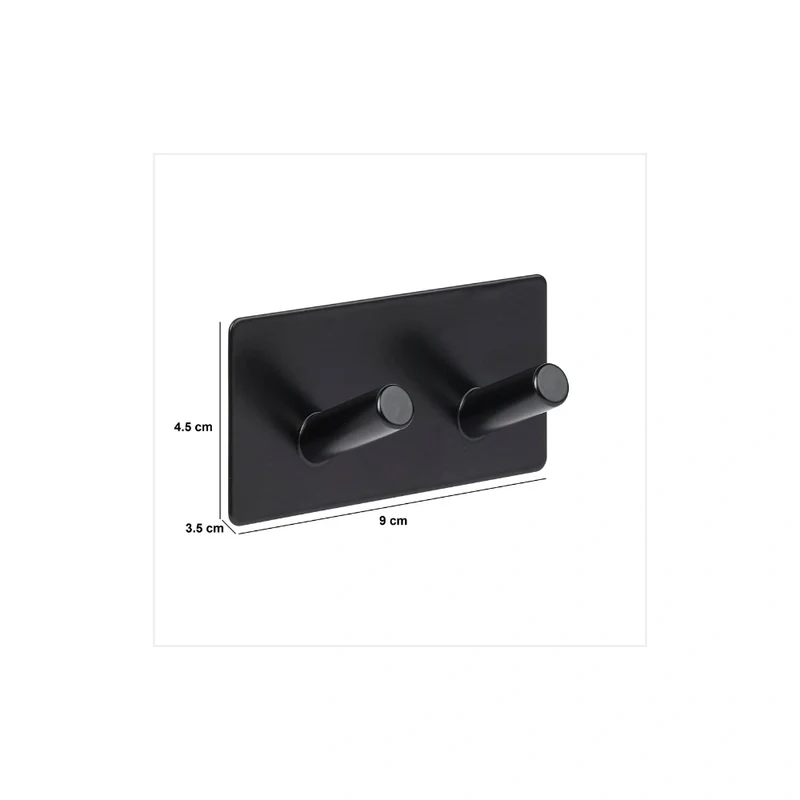 Zwart of Zilver dubbel handdoekhaakje zelfklevend Five® (kleurkeuze niet mogelijk)