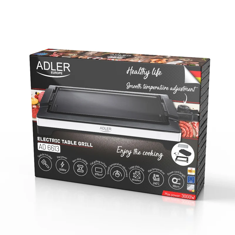 Adler AD 6613 Elektrogrill große Grillfäche, 3000W