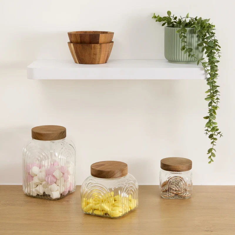 Decoratieve glazen voorraadpot 1 liter Acacia deksel Five®
