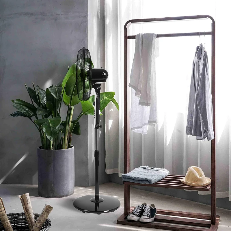 Duronic FN45 Standventilator | Ventilator oszilierend um 90° | Höhenverstellbar bis 140cm | Geräuscharmer Lüfter mit 5 Lamellen | Windmaschine mit 3 Geschwindigkeitsstufen und Timer | Für Schlafzimmer