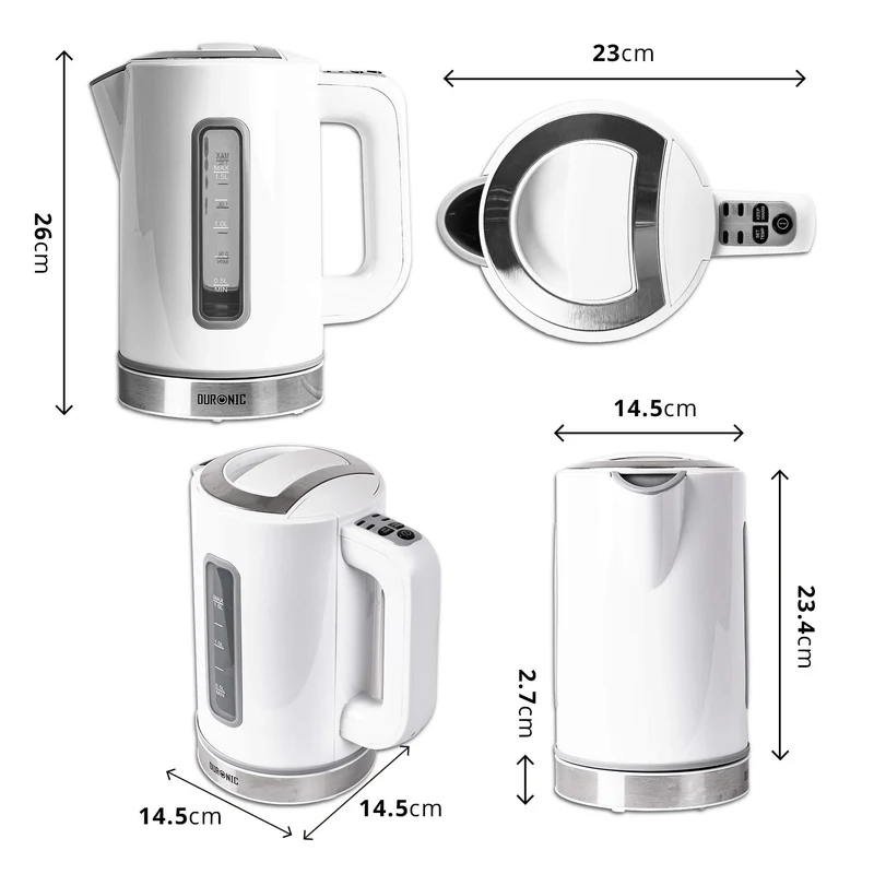 Duronic EK30 WE Wasserkocher 3000 Watt | Wasserkessel mit einstellbarer Temperatur und Thermostat | 40 ° | 60 ° | 80 ° | 100 ° C | 1,5 L | Warmhaltefunktion | Doppelwandig | Anti-Kalkfilter