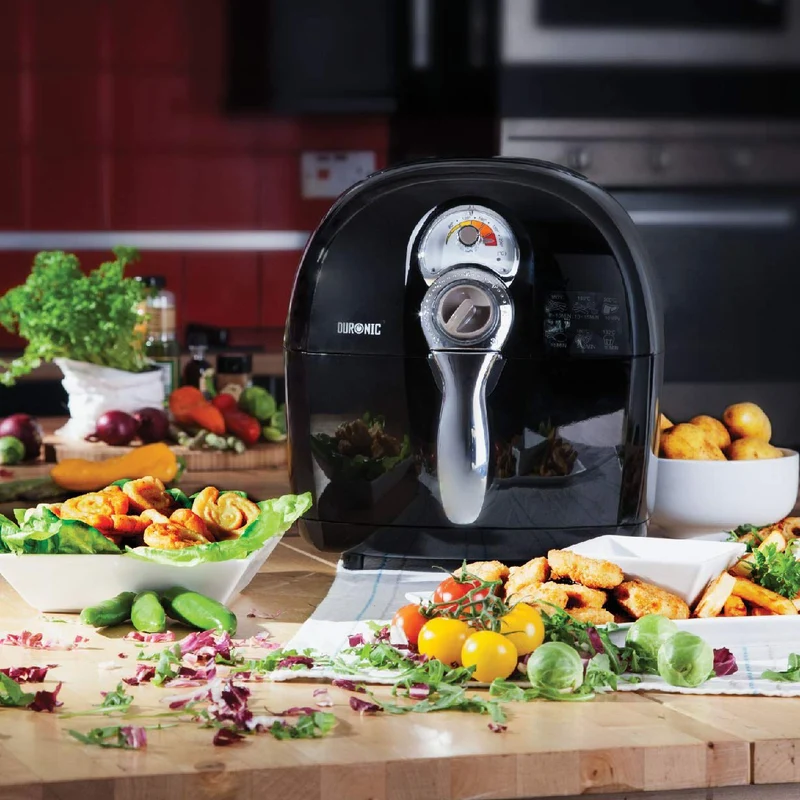 Duronic AF1 BK Heißluftfritteuse, Fritteuse mit 4,5 L Fassungsvermögen, Mini Backofen zum Dünsten, Backen und Frittieren ohne Öl, Airfryer mit 1500 W