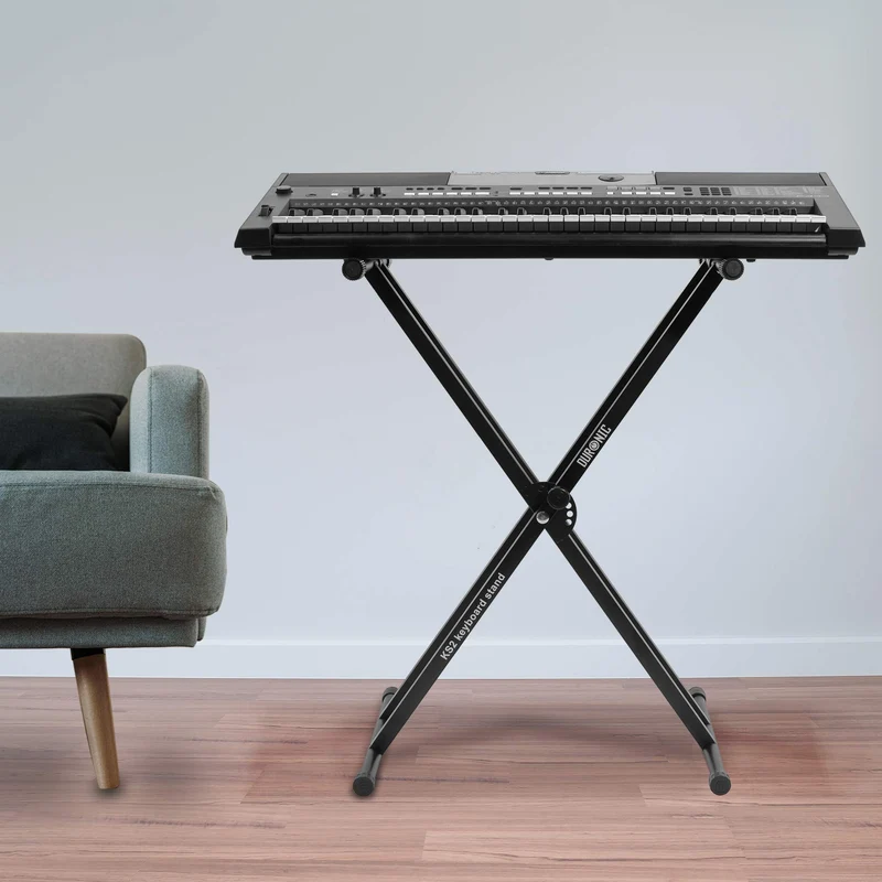 Duronic KS2B Keyboardständer | Höhenverstellbar in 7 Stufen von 30-96 cm | Befestigungsriemen für Digital Piano und Synthesizer | Ideal für Bühne, Gig und Proberaum | Doppelstrebiges Stativ bis 20 kg