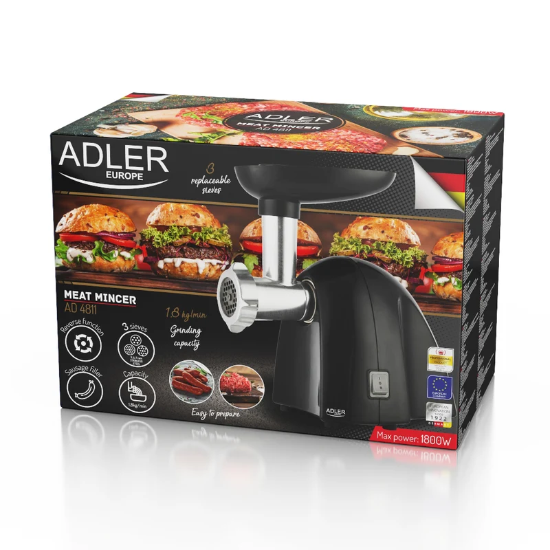 Adler AD 4811 Fleischwolf 1800 Watt schwarz inkl. 3 Lochscheiben