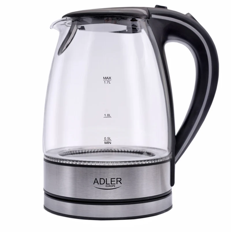 Adler AD 1225 Wasserkocher 1,7 L Glas Edelstahl / schwarz / transparent