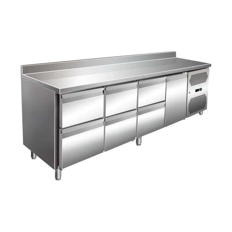 VIP Kühltisch mit 3x 2 Schubladen und 1 Tür und Aufkantung -2 bis +8°C 2.230x600x960 mm