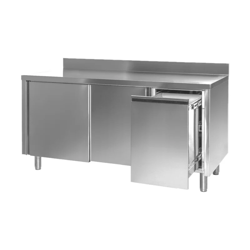 Arbeitsschrank mit Abfallbehälter rechts, mit Aufkantung, Bautiefe 600 mm – 2000x600x850 mm